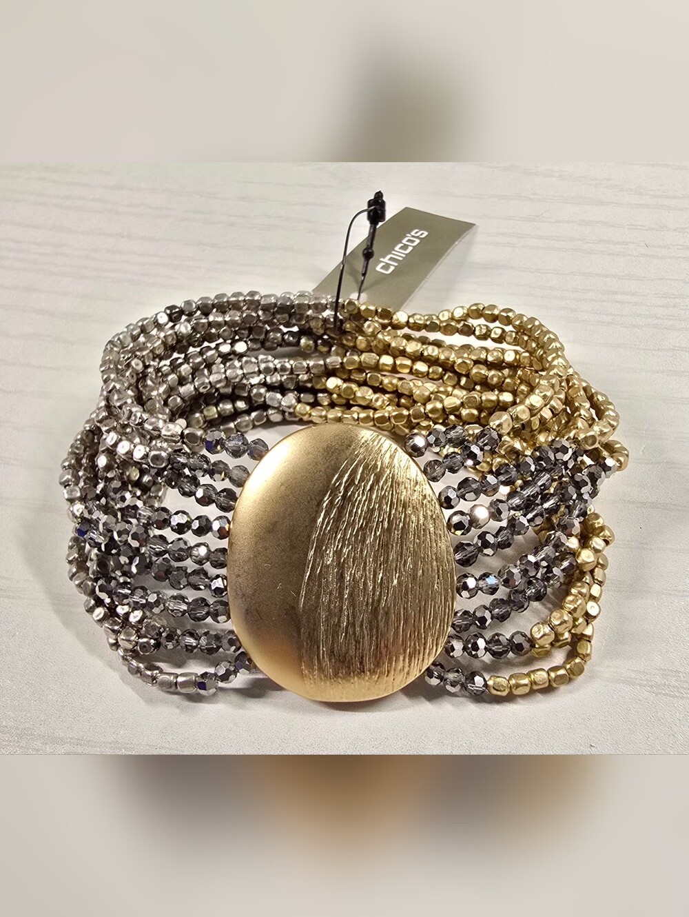Chico's Two-Tone Gold and Silver Beaded Multi-Strand Stretch Bracelet